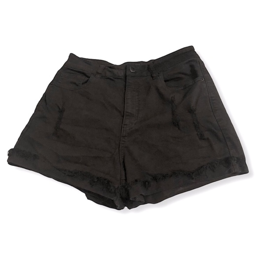 Angel Kiss Women’s Distressed High Waisted Black Denim Shorts